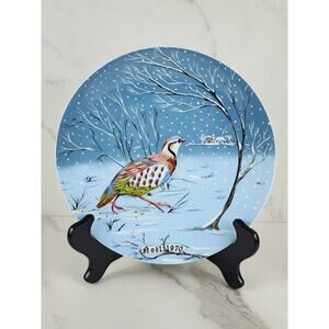 Limoges Partridge In A Pear Tree Christmas Plate Wall Decor 8 1/4" Blue France